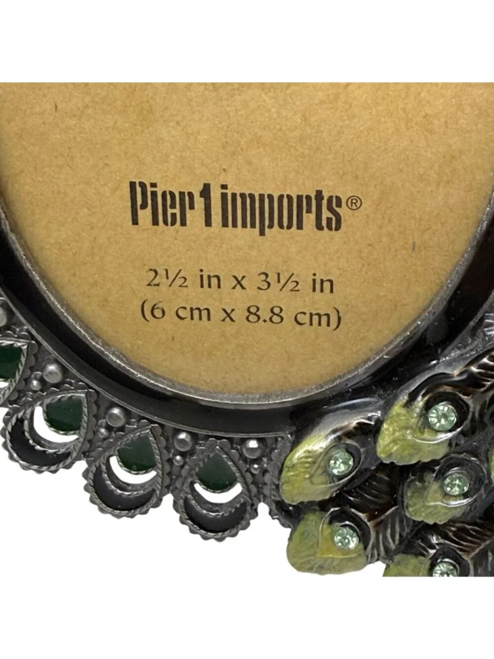 Pier 1 Imports Peacock Enamel Crystal Photo Frame for 2.5 x 3.5 Picture